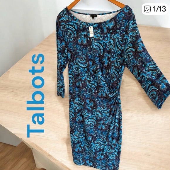 🩵Talbots Teal & Black Paisley Midi Dress🩵🦋 - Picture 2 of 4